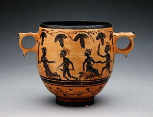 Skyphos with Parody Scenes, c.430-410 BC by Cabirian