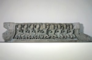 Pediment showing nine dancing asparas, late 12th-early 13th century, from Bayon, Angkor Thom by Cambodian Cambodian