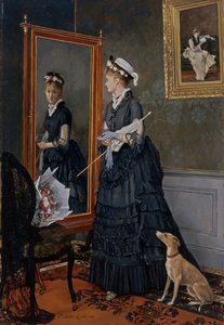 Elegant Woman Looking at Herself in a Mirror by Camille Leopold Cabaillot Lasalle