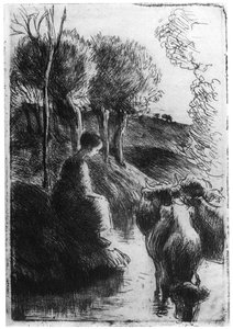 Cowherd Beside Water, c. 1850-1900, 1924 by Camille Jacob Pissarro