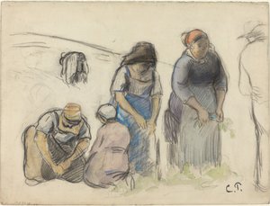 Pea Harvesters (recto) by Camille Pissarro