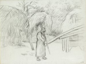 Study of a Female Peasant Carrying a Load of Hay in the Farmyard at Foucault, c1875 by Camille Pissarro
