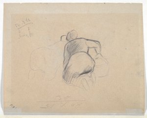 Woman Kneeling (recto); Two Farm Women Kneeling (verso) by Camille Pissarro
