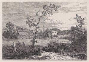 View of a Town on a River Bank by Canaletto (Giovanni Antonio Canal)