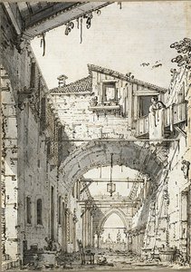 Capriccio: A Street Crossed by Arches (recto) Sketches of Doorway, Staircase and Second Floor of Building (verso)