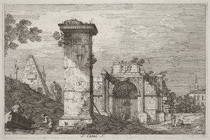 Landscape with Ruined Monuments (right) by Canaletto