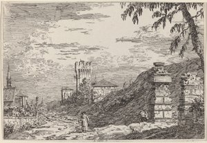 Landscape with Tower and Two Ruined Pillars by Canaletto