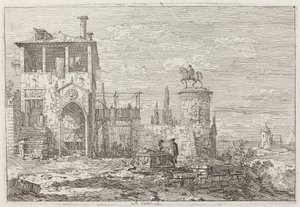 The Equestrian Monument (upper right), c. 1735-1746 by Canaletto