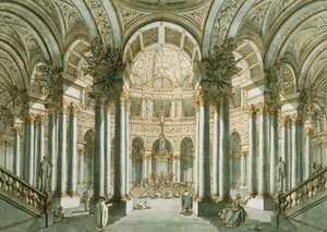 The Interior of a Church, with Figures at Prayer by Giovanni Antonio Canal
