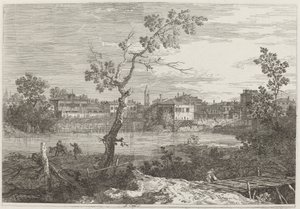View of a Town on a River Bank by Canaletto