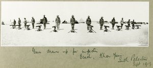 Guns drawn up for inspection on the beach, Khan Yunis, September 1917 by Capt. Arthur Rhodes