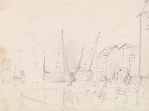 Sketch of Beached Sailboats and Stilt Cottages, Hastings