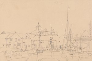 Sketch of Sailing Boats Moored Adjacent to a Village by Capt. Thomas Hastings