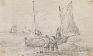Sketch of a Group Preparing the Sails near the Shore, Hastings by Capt. Thomas Hastings