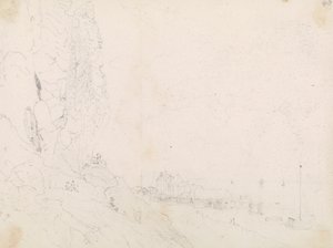 Sketch of a Seaside Village near a Cliff