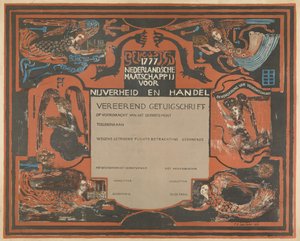 Certificate of the Dutch Society for Industry and Trade by Carel Adolph Lion Cachet