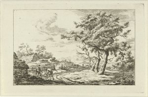 Hunters with a Dog on a Path (Landscapes a-f) by Carel Lodewijk Hansen