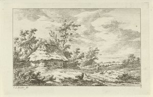 Man with Rake by a Barn