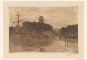 View of the New Harbor in Dordrecht at Evening by Carel Nicolaas Storm van 