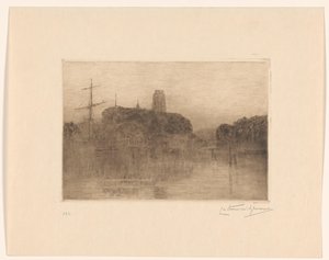 View of the New Harbor in Dordrecht at Evening by Carel Nicolaas Storm van 