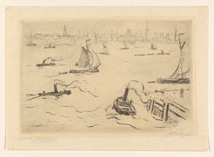River with Ships Near a City by Carel Nicolaas Storm van 