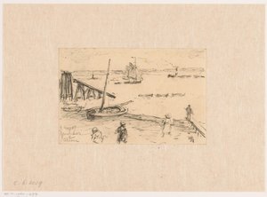 View of the Elbe at Altona, with Fishing Boats and Bathers by Carel Nicolaas Storm van 