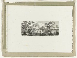 Travelers by a Stream in a Hilly Landscape, Sixteen Landscapes (series title) by Carl August Lebschee