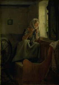 An Old Peasant Woman Looking Out of a Window