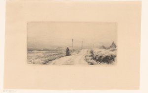 Country Road with Walking Lady and Child