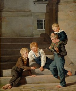 Young Boys Playing Dice in Front of Christiansborg Castle, Copenhagen, 1834 by Carl Christian Constantin Hansen