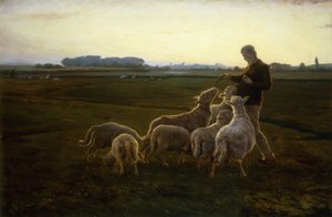 A Shepherd and His Sheep with Geese Beyond by Carl Christian Ferdinand Wentorf