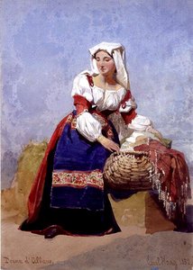Woman from Albano, Portrait of an Italian Country Girl, Seated with a Basket of Washing by Carl Haag