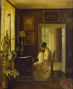 An Interior with a Woman Sewing