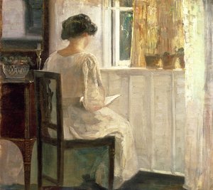 Girl Reading in a Sunlit Room