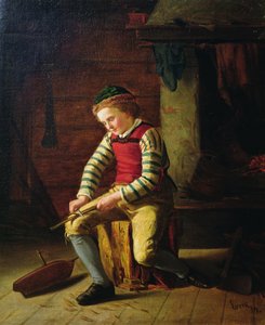 Boy Making a Wooden Boat