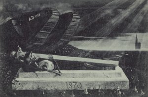 A victorious First World War Allied tank passes by the tomb of a French cavalry soldier from the Franco-Prussian War by Carl Ludwig Friedrich Becker