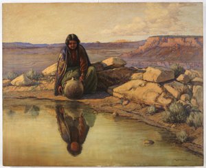 Indian girl with pottery jug by Carl Moon