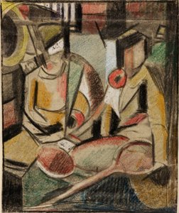 Abstract - Two Women with Tennis Racquets by Carl Newman