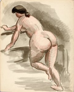 Female Nude Leaning on Left Knee by Carl Newman