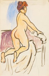 Female Nude Resting on Knees on Bed by Carl Newman