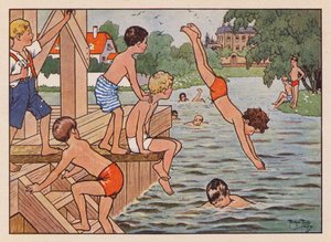 Boys swimming and diving by Carl Robert Arthur Thiele