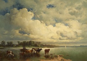 Water Landscape with Cows by Carl Schweninger d. Ä.