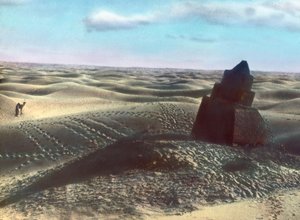 Milestone in the desert, image date: circa 1910, Carl Simon Archive