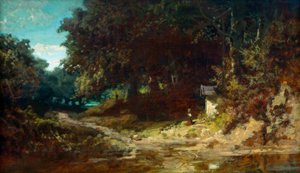 Praying Girl in Front of a Forest Chapel