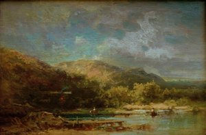 Cottage by the Lake with Figures by Carl Spitzweg