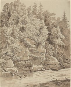 Wooded Cliffs along a Stream by Carl Wagner