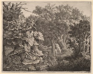 Landscape with Large Leaves and Three Satyrs
