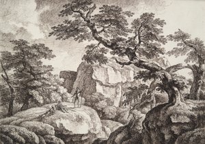 Three Soldiers in a Hilly Landscape