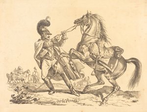 Cuirassier Holding Back His Rearing Horse by Carle Vernet