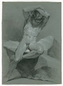 Nude study of a seated man, arms crossed above his head by Carle van Loo